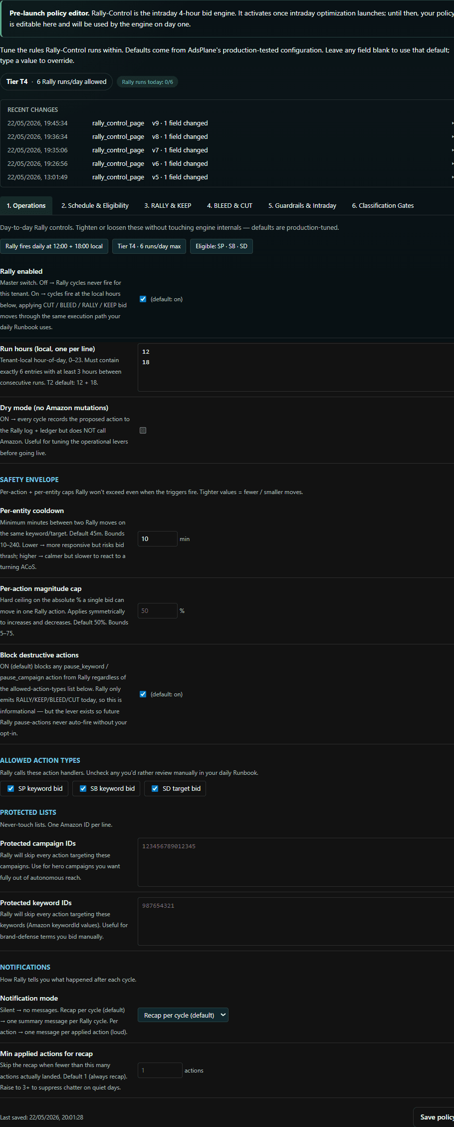 AdsPlane — Rally-Control (intraday) detail